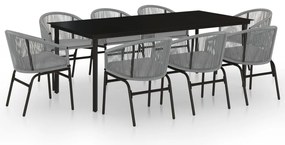3099238 vidaXL Градински трапезен комплект, 9 части, сив