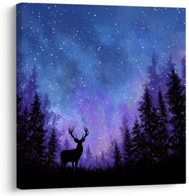 Картина на платно – Зимна магия на нощното небе в силуети