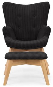 Черен фотьойл с табуретка от рипсено кадифе Niko – Ropez