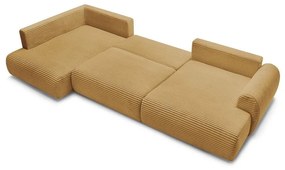 Разтегателен ъглов диван от рипсено кадифе в цвят горчица (десен ъгъл/"U" форма) Lucien – Bobochic Paris