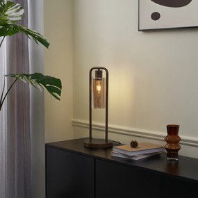 Хотелска шик настолна лампа тъмен бронз с кехлибарено стъкло - Stavelot