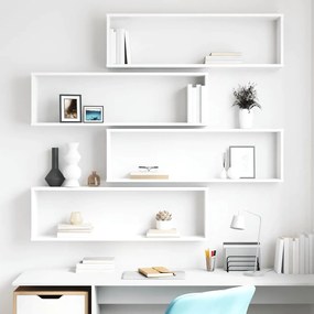 807080 vidaXL Стенни кубични рафтове, 4 бр, бели, 100x15x30см инженерно дърво