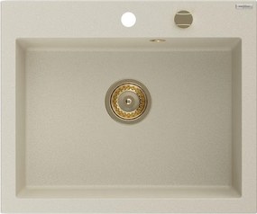 Mexen Elix гранитна мивка с 1 отделение 600 x 500 mm, бежова, златен сифон - 6525601005-69-G