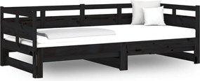 820326 vidaXL Разтегателна кушетка, черна, борово дърво масив, 2x(90x190) см