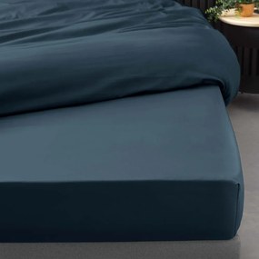 Тъмносин еластичен чаршаф от памук перкал 160x200 cm Percaline – douceur d'intérieur