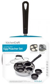 Тиган за яйца бенедикт KitchenCraft KCPOACH4, 21 см, 5 л, Капак, 4 сваляеми форми, Функция дълбок тиган, Индукция, Инокс/сребрист