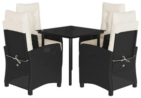 3212954 vidaXL Градински трапезен комплект възглавници 5 части черен полиратан