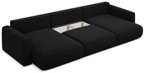 Черен кадифен разтегателен ъглов диван с място за съхранение (U форма) Kapua – Makamii
