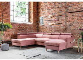 Светлорозов кадифен U-образен ъглов разтегателен диван (ляв ъгъл) Sweet Harmony - Miuform
