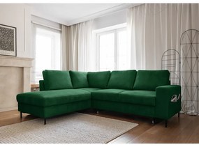 Тъмнозелен разтегателен ъглов диван от рипсено кадифе (ляв ъгъл) Lofty Lilly – Miuform