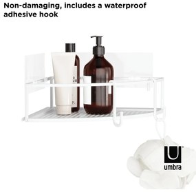 Бели ъглови самоносещи стоманени рафтове за баня 2 бр. Cubiko - Umbra