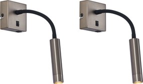Комплект от 2 модерни стенни лампи антрацит с USB-C - Gosna