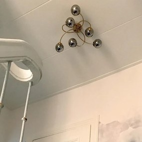 Модерна таванна лампа златиста 6-лампи с димно стъкло - Атина