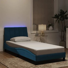 3213761 vidaXL Рамка за легло с LED осветление, синя, 90x200 см, кадифе