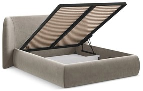 Двойно легло кафяво-сиво тапицирано с място за съхранение и включена подматрачна рамка 160x200 cm Hauke – Makamii