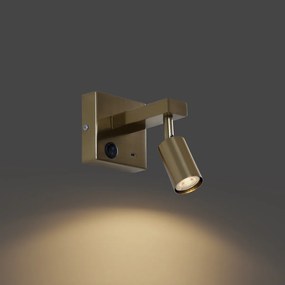 Модерна стенна лампа златиста с USB-C накланяща се - Rex