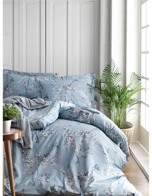 Синьо двойно удължено спално бельо от памук Renforcé 240x220 cm Blue Floral – Mila Home Luxury