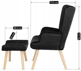 Удобен релаксиращ фотьойл с подложка за крака LOZANO - черен