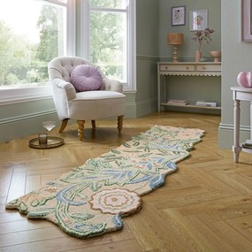 Зелена ръчно изработена вълнена пътека 60x230 cm Bryony Shaped Floral – Flair Rugs