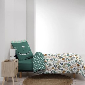 Бяло/зелено единично памучно детско спално бельо 140x200 cm Dina – douceur d'intérieur