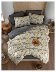 Жълто и сиво двойно удължено спално бельо с включен долен чаршаф 4 части 200x220 cm Leaves – Mila Home