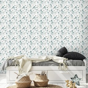 Самозалепващ тапет – Нежни сини цветя с листа