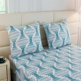 Бяло спално бельо от синтетичен памук с бохо шарка в тюркоазено-сини тонове Ширина: 160 см | Дължина: 200 см