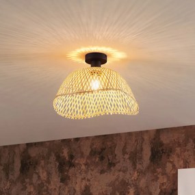 Таванно осветление в стил Арт Деко черно с естествен бамбук 40см - Alka