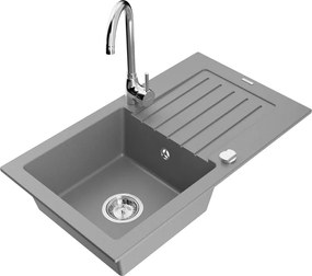 Mexen Pablo мивка от гранит с 1 отделение с отцедник и кухненски смесител Telma, сив - 6510-71-670200-00