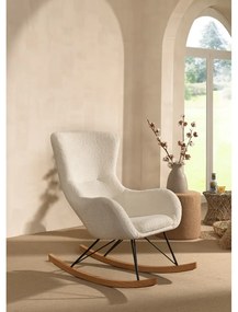 Бял люлеещ се детски стол от плат букле ROCKY – Vipack