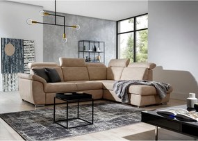 Бежов кадифен разтегателен ъглов диван с място за съхранение (десен ъгъл L форма) Loreto – ELTAP