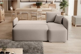 Бежов кадифен разтегателен ъглов диван с място за съхранение (десен ъгъл) Hadson – ELTAP