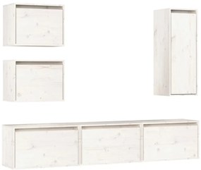 3100185 vidaXL ТВ шкафове, 6 бр, бели, бор масив