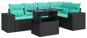 3326798 vidaXL Градински комплект с възглавници, 6 части, черен полиратан