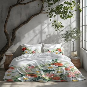 Чаршафи от памучен сатен - маргаритки и рози на бял фон 2 части: 1 бр. 140x200 + 1 бр. 70x80