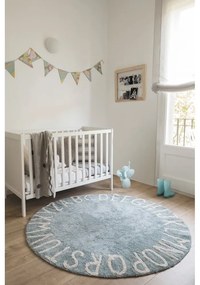 Светлосин ръчно изработен памучен детски килим подходящ за пране ø150 cm ABC Vintage Blue – Lorena Canals