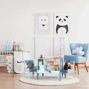 GINGER HOME К-кт дървена маса с 2 столчета с контейнер за съхранение БЯЛО/СИНЬО