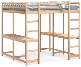 3284236 vidaXL Таванско легло с бюро и стълба 140x200 см масивна дървесина бор