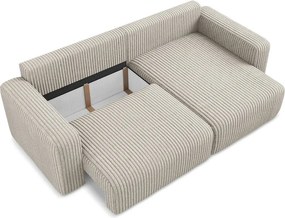 Бежов сгъваем/с място за съхранение ъглов диван от рипсено кадифе (десен ъгъл) Kona – Makamii