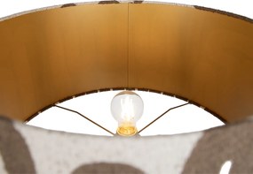 Подова лампа триножник дърво с раиран бежов и кафяв абажур 50 см - Lou