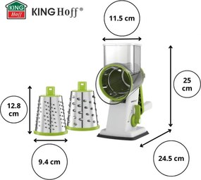 Ръчно ренде с 3 сменяеми приставки Kinghoff KH 1960, Неръждаема стомана, Бял/Зелен