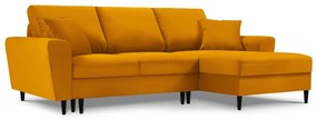 Разтегателен ъглов диван с място за съхранение от рипсено кадифе в цвят горчица (десен ъгъл) Kyoto – Cosmopolitan Design