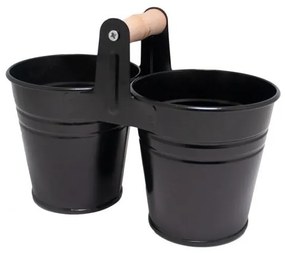 Feronya - Метални кофички 10см 2-ка с дървена дръжка, черни, (5410-2)
