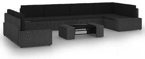3067136 vidaXL Градински комплект с възглавници, 8 части, полиратан, черен