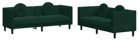 3209259 vidaXL Комплект дивани 2 части с възглавници, тъмнозелен, кадифе