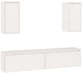 3100170 vidaXL ТВ шкафове, 4 бр, бели, бор масив