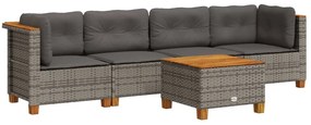 3261726 vidaXL Градински комплект с възглавници, 5 части, сив полиратан
