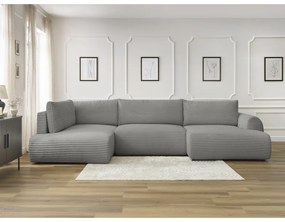 Тъмносив разтегателен ъглов диван от рипсено кадифе (десен ъгъл/"U" форма) Lucien – Bobochic Paris