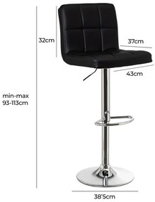 Черни бар столове в комплект от 2 бр. с регулируема височина от имитация на кожа (височина на седалката 93 cm) – Casa Selección