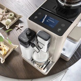 Еспресо машина DeLonghi Rivelia Sand Beige EXAM440.55.BG, 1450W, 19 bar, 1.4l, Тъчскрийн TFT, Twin Shot, Bean Adapt, LatteCrema Hot, 17 напитки, Бежов